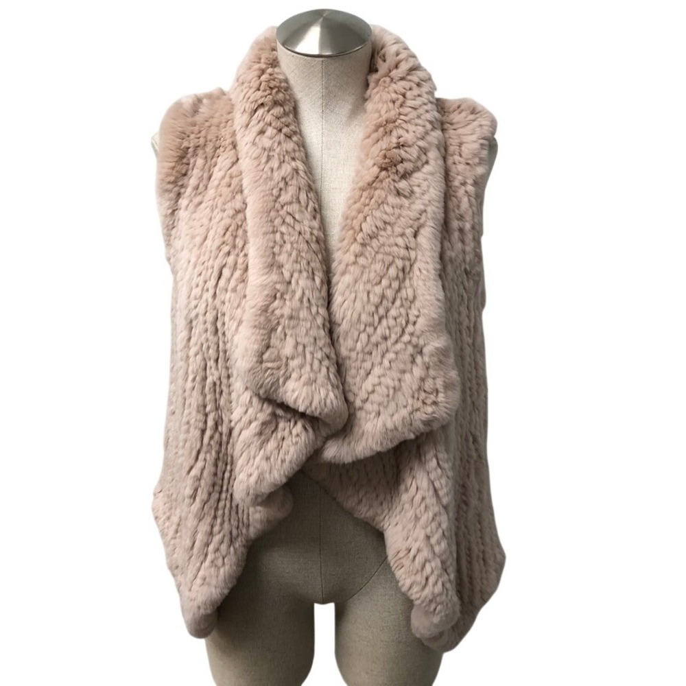 Yves Salomon Fur Vest Womens 32 Small Blush Pink Rex Rabbit Drape Neck Luxury